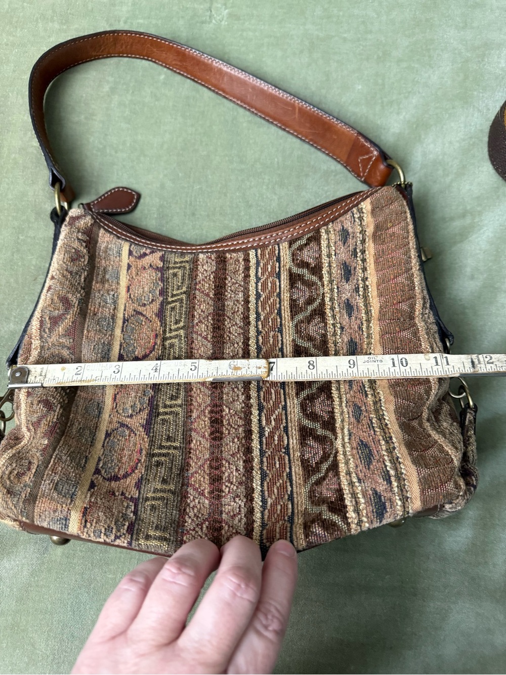 Vintage Tapestry Woven Pattern Hobo Shoulder Geometric Pattern Bag in Browns OSP - Picture 8 of 13